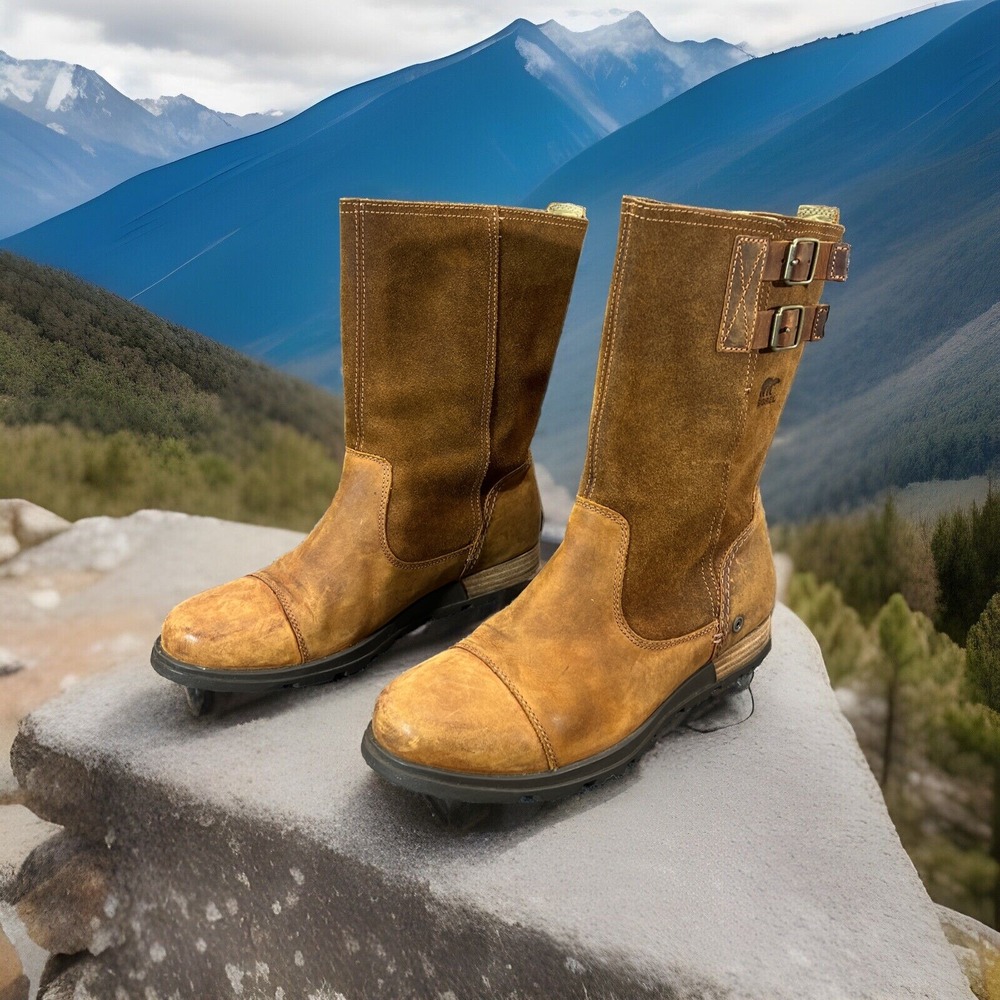 SOREL Major Pull On Boots Grizzly Tan Leather Oiled Suede Womens US 10